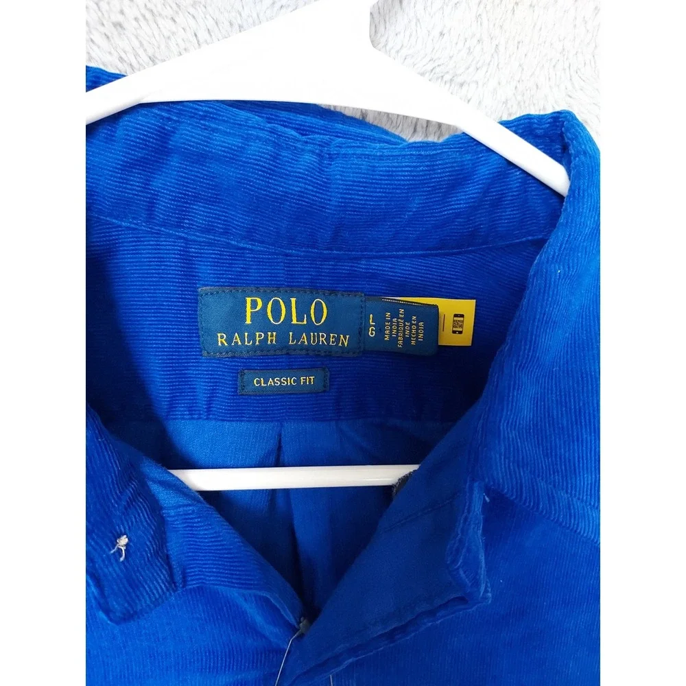 NEW Polo Ralph Lauren Corduroy Shirt Men Large Classic Fit Button Down Blue NWT